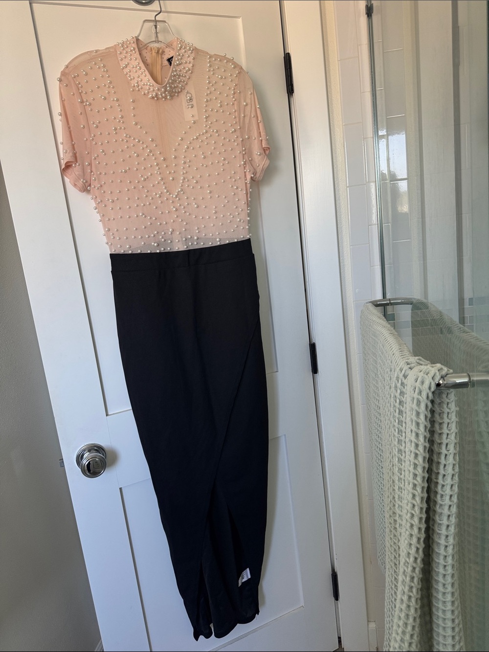 CBR Pink Pearl-Embellished and Black Two-Tone Dress